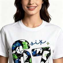 Tops para mujerEsta Chaqueta holgada con estampado para adolescentes presenta un diseño de controlador de videojuegos, el número 67 y un eslogan. una Chaqueta informal de manga corta adecuada para fiestas de juegos, reuniones de fin de semana, ropa urbana y uso casual diario. - Blanco - Ver 6