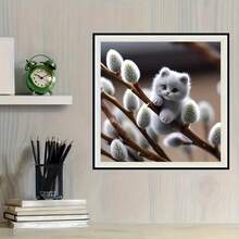 新款5D DIY钻石画套装 - 白色小猫与柳树,亚克力钻石艺术马赛克工艺品,客厅、卧室家居装饰,送给妈妈的礼物,无框 - 查看 4