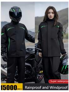 Set de 2 piezas que incluye chaqueta y pantalones, impermeable casual con capucha, unisex, con bolsa de almacenamiento, conjunto completo de chubasquero y pantalón de lluvia, 2 piezas por set - Multicolor - Ver 12