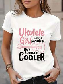 Camiseta casual estampada para mujer con mangas cortas y cuello redondo, disponible en negro y blanco, perfecta para usar en primavera y verano. 100% algodón. - Blanco - Ver 6