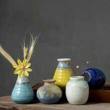 Handmade Ceramic Vase - Unique Geometric Design, High-Temperature Glaze, Soft Vibrant Color Options, Suitable For Home Decor, Holiday And Birthday Gifts, Artist Home Decor | Retro Style Vase | Textured Ceramic - A - View 2