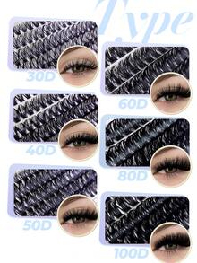770pcs D Curl DIY Cluster Eyelash Extension Set, 30D-100D Single False Lashes 8-16mm, Includes Adhesive, Sealer, Remover And Tweezers - Black - View 7