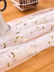 1pc Transparent Mesh Floral Embroidered Tablecloth, American Farmhouse Style Rectangular Table Runner, Suitable For Daily, Festivals, Parties, Weddings, Hotels, Home Dinners, All Seasons Home Decor - White - View 7
