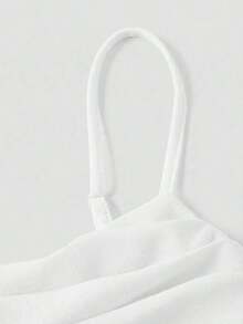 Elegante vestido de tirantes con fruncido en la cintura de color liso - Blanco - Ver 7