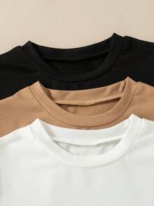 3pcs/Set Boys' Casual Solid Color Decorative Short Sleeve T-Shirts - Multicolor - View 4