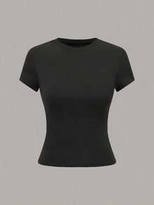 1 pieza Camiseta de manga corta informal de unicolor para mujer - Multicolor 12 - Ver 6