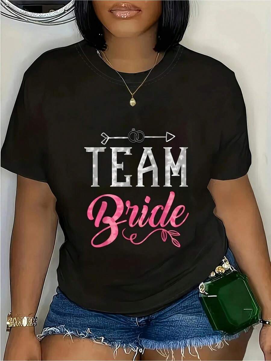Camiseta de Noviara el Equipo de Damas de Honor | Letras de Equipo de Novia con Iconos de Anillo y Velo - Conjuntos a Juego Rosa y Blanco para Vestidos de Fiesta de Boda - Manga Corta Cuello Redondo - Tejido Ligeramente Elástico - Patrón Geométrico