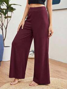 Pantalones holgados de pierna ancha de un solo color tipo palazzo, pantalones casuales de cintura alta y pierna ancha de viscosa negra suelta para mujeres, para uso profesional/de oficina/ropa de trabajo - Negro - Ver 4