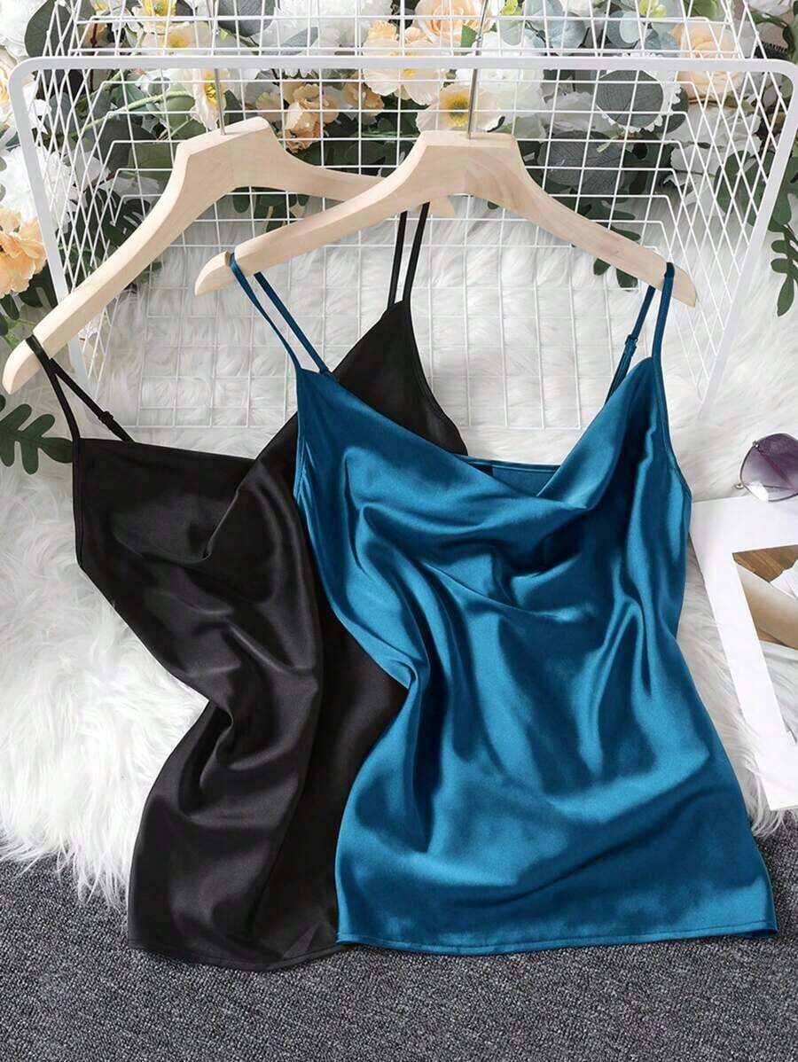 Clasi Camisola de cuello drapeado de 2 piezas para mujer para el verano - verde menta - Ver 1