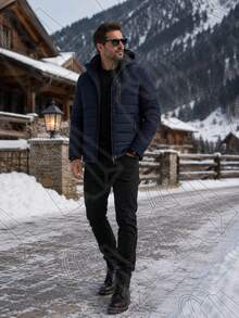 Men's Thermal And Lined Nylon Jacket With Removable Hood - Navy Blue - View 4