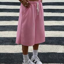 Muchic New Autumn Styles For Women Pink Knitted Wide-Leg Bermuda Shorts, Solid Color, Simple And Casual Everyday Wear, Suitable For Daily Street Wear - Rosa Pálido - Ver 6