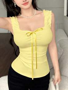 Top sin mangas de unicolor minimalista para mujer, uso casual de todos los días - Multicolor 2 - Ver 3
