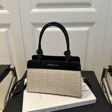 BV Bottega Small Andiamo Bolso de mujer tejido a mano de cuero genuino Bolso de bolso de mano tipo cubo con patrón tejido para mujer, bolso de marca, elegante bolso de mano para señora bolsa de regalo exquisita, bolso de bolso de mano de lujo para mujer, bolso cruzado de moda para mujer, adecuado para chicas, estudiantes nivel universitario damas de oficina, madres de mediana edad para uso diario, compras oficina, clase, reuniones, citas, actividades al aire libre también un regalo ideal para Bolso de lino personalizado estilo coreano con bloques de color para mujer, modelo nuevo 2026, de alto valor estético, bolso de hombro/cruzado simple y moderno. - Negro - Ver 6