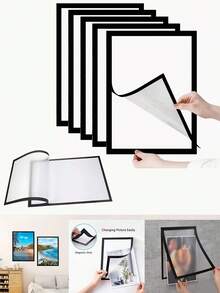 3pcs HUUPRO Magnetic Self-Adhesive Photo Frame - Portable Wall-Mounted Plastic Photo/Document Display Frame, Suitable For Photos, Magnetic Whiteboard, Minimalist Decor - Magnetic Frame, File Folder (No Screws/No Installation Required) - one-size - View 3