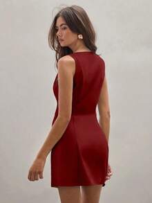 Vestido mini de unicolor para mujer, de moda para el verano - Burdeos - Ver 2
