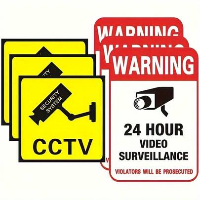 Lot de 10 autocollants d'avertissement pour caméras de surveillance, étiquettes étanches pour caméras de sécurité domestique avec surveillance 24h/24