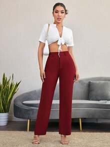 Pantalones de pierna recta unicolores - Burdeos - Ver 5