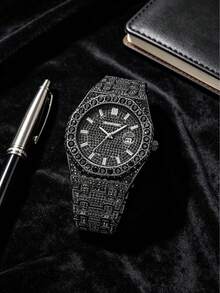 GUANQIN 1 chiếc đồng hồ nam cao cấp thiết kế phát sáng, mặt số đính đá Moissanite lấp lánh, thích hợp cho Lễ Phục Sinh, Halloween, Giáng Sinh, Ngày của Cha, Sinh nhật, Mùa tựu trường, Sinh viên, Lễ hội, Ngày Valentine, Hẹn hò, Kinh doanh, Hàng ngày, Quà tặng, Lễ hội âm nhạc, Mùa cưới - màu đen - Xem 4