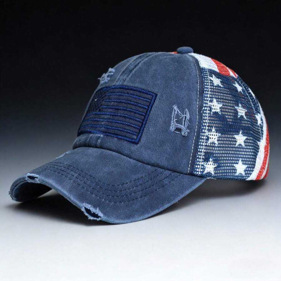Latest Women's Ripped Embroidered Baseball Cap With American Flag Design, Adjustable  Baseball Cap For Sun Protection, Casual Outdoor Fashion Baseball Cap - Red - View 1