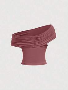 Camiseta de tirantes ajustada de un solo color con 3 formas de usar para mujeres - Rosa vieja - Ver 5