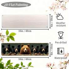 2D Flat Design, 1 Piece Of Vintage American Black Bear Metal Wall Decor, Featuring Pine Cone And Autumn Leaf Elements-Rural Farmhouse Style Decoration, 16inchx4inch Flat Bear Plaque, Suitable Home, Cafe, Office, Garage-Pre-Drilled Holes Easy Installation, 2D Flat Shape - 1 cái - Xem 4