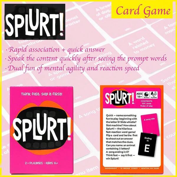 Splurt! Fast-Reaction Word Association Card Game, Think Fast & Say It First! Perfect For Family Game Nights, Parties & Group Play, Ages 14+, 2+ Players, Includes 100 Cards With Prompts For Rapid Answers