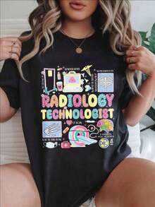 Women's Casual Short Sleeve T-Shirt - Radiologic Technologist Design, Medical Equipment And Anatomical Symbols, Crew Neck, Summer Top, Machine Washable, Ladies' T-Shirts, Casual Wear, Modern Style, Comfortable Fit

Black - 黑色 - 查看 1