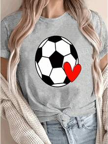 Camiseta de manga corta con cuello redondo y estampado de fútbol para mujer, edición limitada, de algodón ligero y a. - Blanco - Ver 10