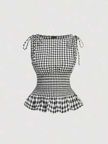 MOD Conjunto de 2 piezas de top sin mangas y shorts con estampado de lunares en contraste para mujer - Blanco y Negro - Ver 5