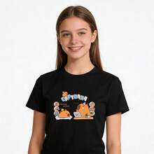 Tops para mujer Casual de Algodón con Estampado de Capibara para Mujer, Cuello Redondo, Corte Regular, Estilo Lindo - Negro - Ver 5