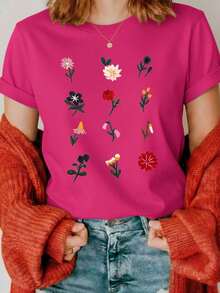 blusas elegantes dama, blusas para mujer,playeras de mujerCamiseta para mujer 100% algodón con textura suave y cómoda, cuello redondo y manga corta ideal para toda ocasión playera con estampado de imitación de flores bordadas Otoño invierno primavera veranoPure Cotton Short-Sleeve Shirt - Blanco - Ver 5