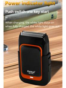 Kemei 1pc Rechargeable Electric Shaver For Men, Type-C Fast Charging, Long Lasting Battery, Compact Portable Travel Trimmer, High-Speed Motor, Waterproof - Black - View 9