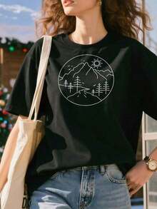 Comfortable1 camiseta Sunrise-Mountain-Nature-Hiking-Camping-Outdoors-Mountains, 210g, 100% algodón, los diseños están impresos. Unisexo. Camiseta de manga corta holgada y versátil para mujer. - Blanco - Ver 8