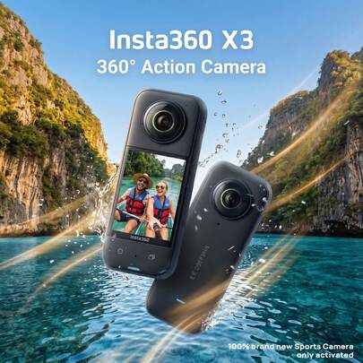 Insta360 Cámara de acción X3, grabación panorámica de 360° en 5.7K, sensor de 48 MP, HDR Motion, pantalla táctil de 2.29 pulgadas, batería de gran capacidad, resistencia al agua de 10 metros (nueva, solo activada).