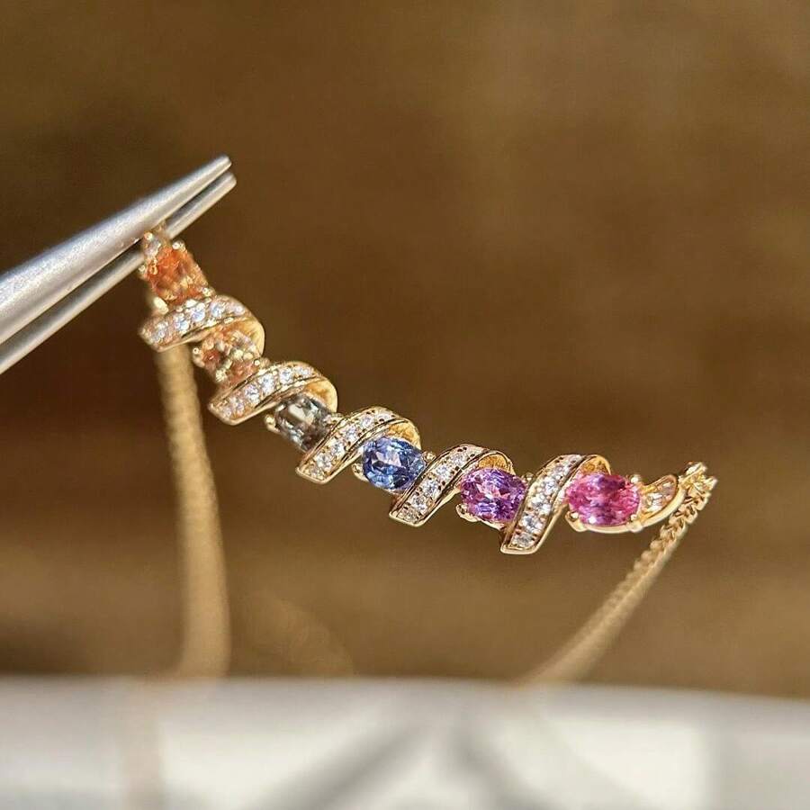 Dopamine Rainbow Bridge Smile Necklace, Unique Design Delicate Luxury Necklace For Women - Gold - View 1