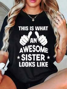 100% Algodón Así Es Una Hermana Genial Camiseta Playera - Negro - Ver 1