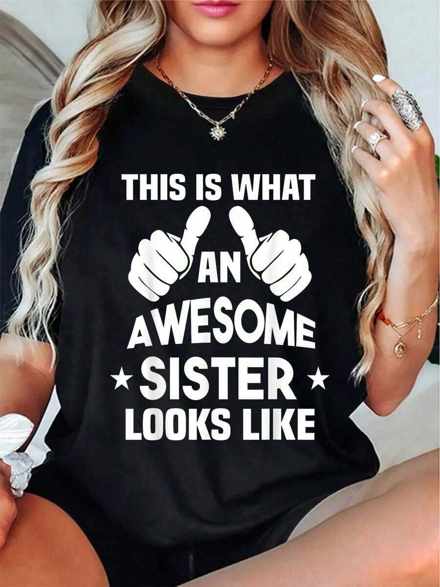 100% Algodón Así Es Una Hermana Genial Camiseta Playera - Negro - Ver 1