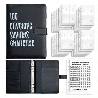 100 Days To Save Loose Money Saving Binder With Inkless Eternal Pencils And Cartoon Pattern, Challenge Coin Envelope Budgeting Booklet, Challenge Yourself To Save $5050 In 100 Days, Develop A Good Habit, Cash Saving Challenge Journal - 1 Pack