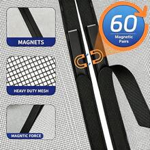 Pantalla magnética de succión de fibra de vidrio, mosquitera, cortina, insectos voladores, cierre automático de puerta para cocina y sala de estar - Malla gris con ribete negro - Ver 5
