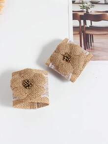 1-6 piezas Anillos de servilleta de cuerda de lino tejida a mano, decoración de color natural para mesa de comedor, adecuado para fiestas, cumpleaños, bodas y cenas - Multicolor - Ver 10