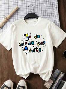 Nueva camiseta de verano para mujer, de manga corta y cuello redondo, con diseño estampado, tela cómoda y suave, estilo casual. Blusas Bonito 100% Algodón - Blanco - Ver 7