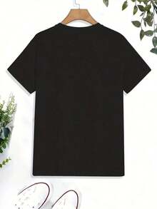 Camiseta de manga corta estampada, casual y a la moda para hombre, 100% algodón - Negro - Ver 5