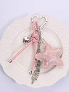 Una estrella de mar plateada brillante, bolsa rosa colgante, elemento oceánico llavero colgante, la mejor opción para accesorios de vacaciones - Plateado - Ver 2