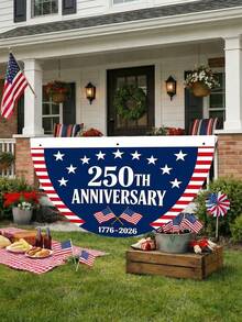 1件装 1776-2026 美国独立250周年半月旗，爱国主义门廊装饰，带有美国国旗、星条旗和250周年纪念图案，适用于7月4日独立日、5月30日阵亡将士纪念日、11月11日退伍军人节以及其他春夏季爱国主题家庭花园派对、独立日庆祝活动、250周年纪念游行装饰。 - A - 查看 6