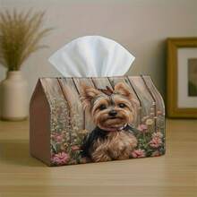 1pc Tissue Box With Plaid Lid - Shiba Inu In Floral Design, Durable Fabric Multipurpose Decorative Storage Box, Suitable For Kitchen, Living Room, Home And Car Tissue Dispenser, Compact And Stylish For Daily Use - Multicolor - View 2