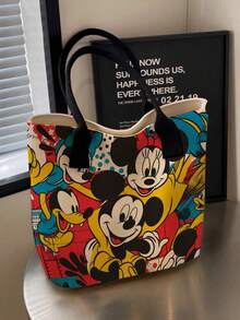 返校季 Disney 可愛卡通史迪奇圖案印花托特包（附拉鍊），帆布材質，適合女性日常購物與聚會，休閒風格托特包（附實品圖展示） - 彩色 - 查看 11