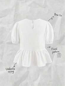 Blusa con volantes y mangas abullonadas con lazo en la parte delantera - Blanco - Ver 2