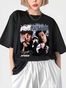 Camiseta con gráficos de Wooyoung Ateez Golden Hour Part 4 para hombre y mujer, camiseta Ateez Deep In My Heart Deep In My Soul, camiseta Ateez 2025 World Tour In Your Fantasy unisex 100%, suave, esencial para ropa casual de calle para todas las estaciones, combina con todo en todas las estaciones. - Negro - Ver 6