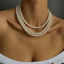 1pc Fashion Faux Pearl Triple Layer Necklace, Suitable For Important Occasions And Beach Parties - Multicolor - View 8