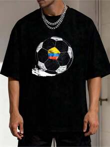 Camiseta de Cuello Redondo con Estampado Gráfico para Hombre, Camiseta Vintage de Fútbol de Colombia, Camisas para Hombre, Camisetas Gráficas, Tops Cortos, Conjuntos, Camisetas - Negro - Ver 1